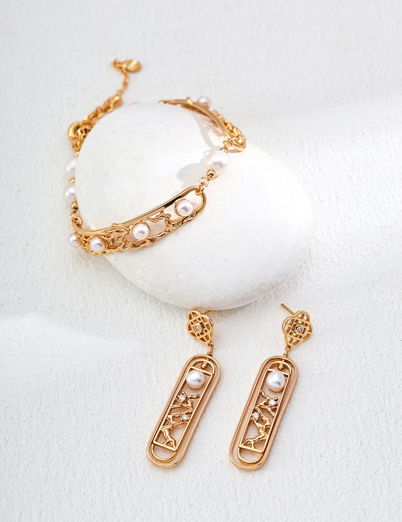 Natural pearl zircon earrings