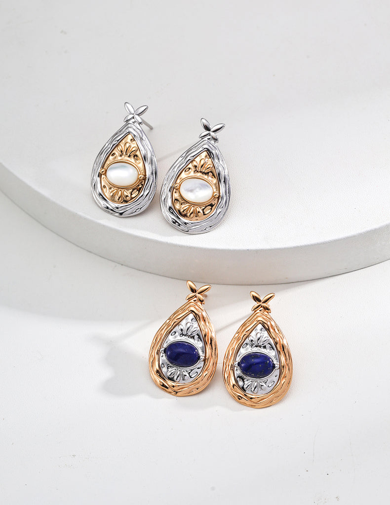 S925 Silver White Gold Mother/Lapis Lazuli Earrings