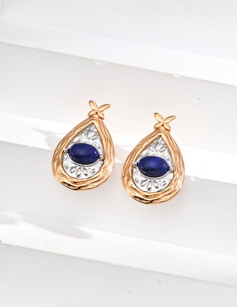 S925 Silver White Gold Mother/Lapis Lazuli Earrings