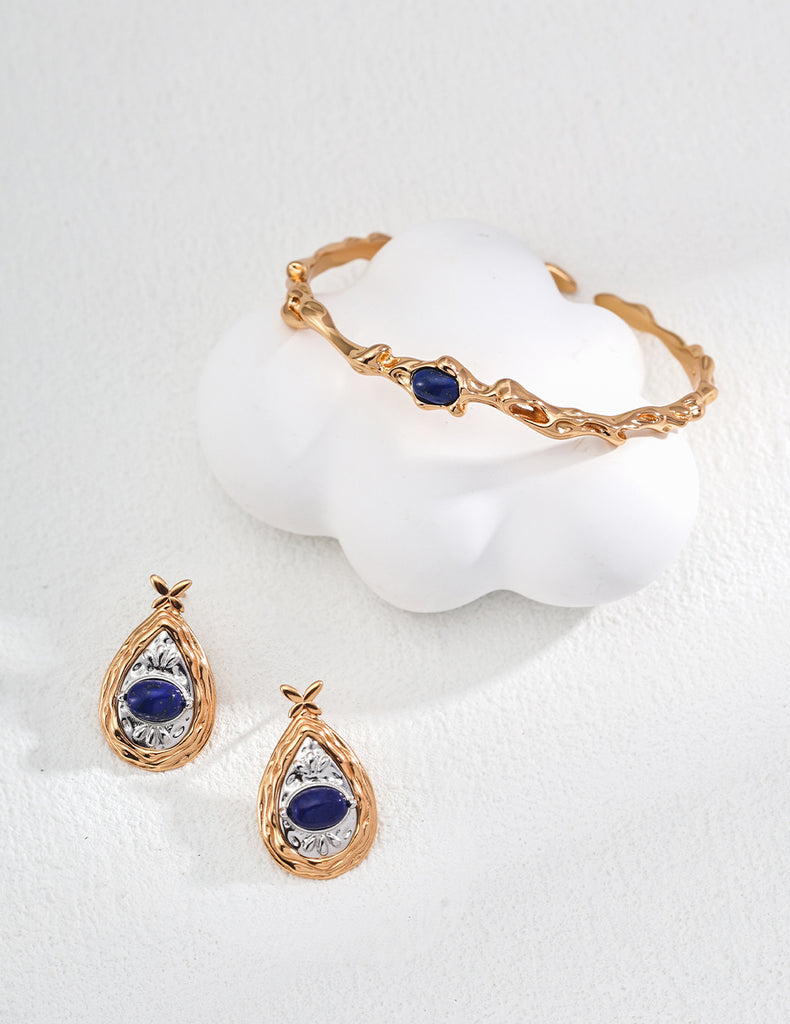 S925 Silver White Gold Mother/Lapis Lazuli Earrings