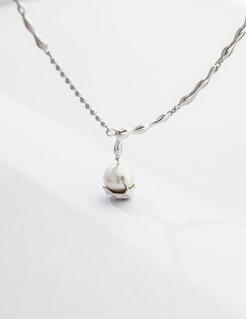 sterling silver natural pearl necklace