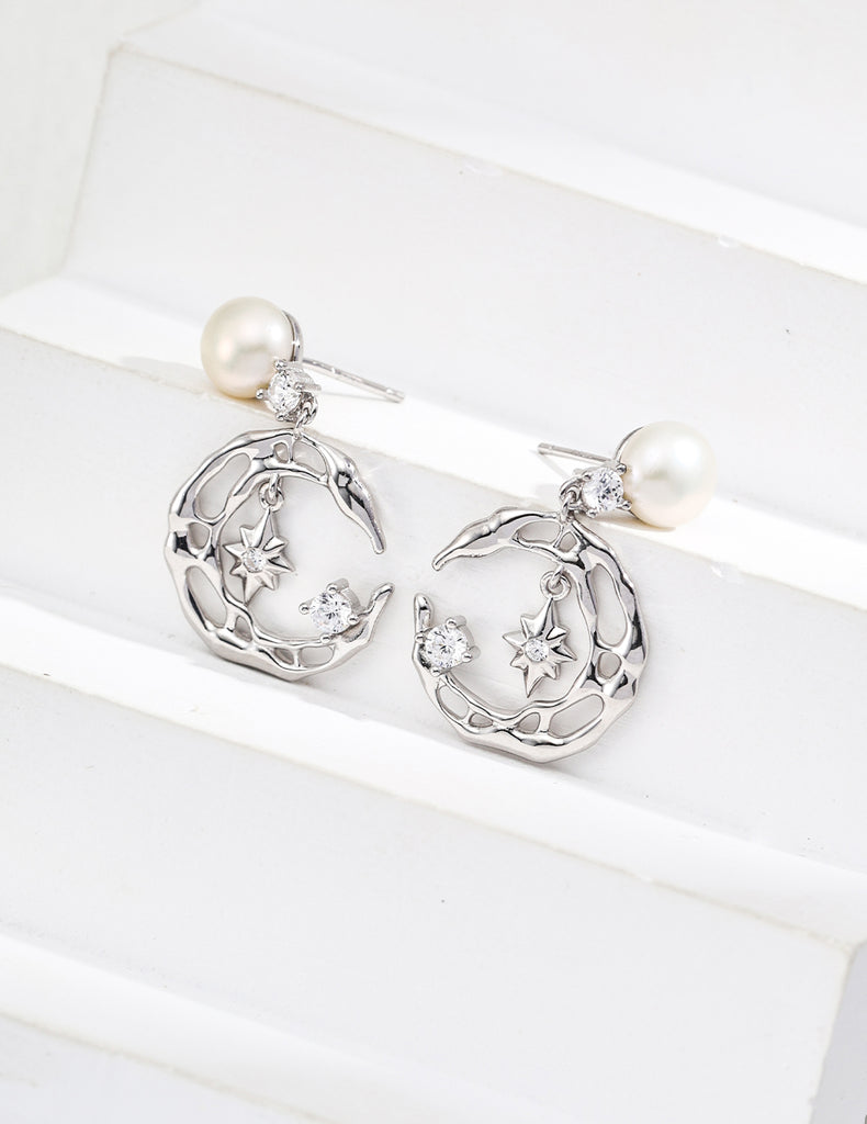 S925 Silver Design Natural Pearl Zircon Earrings