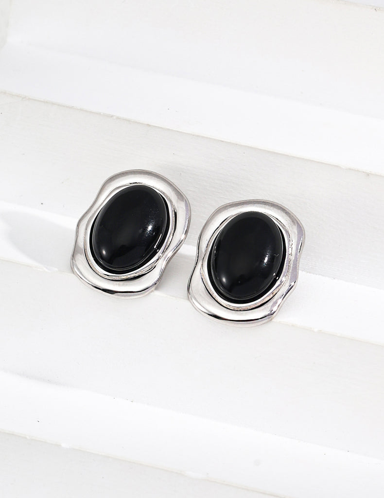 S925 Silver Simple onyx/mother shell earrings