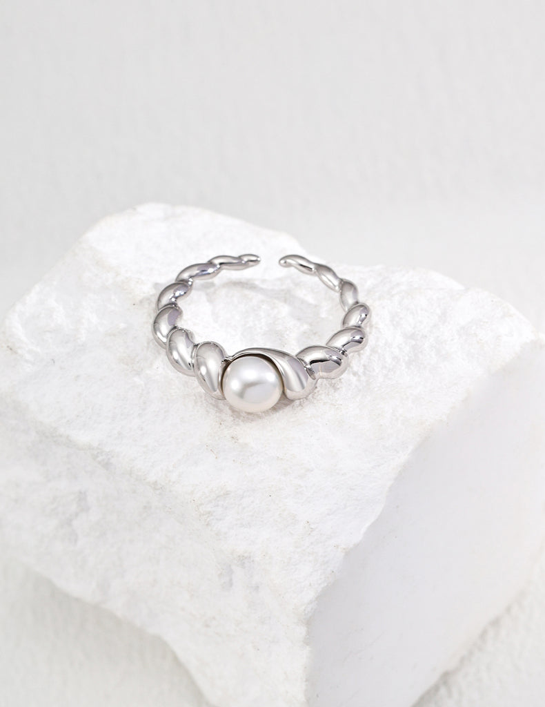 S925 silver simple natural pearl ring